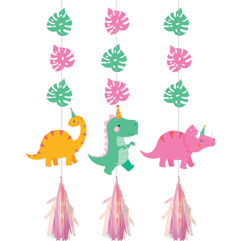 Hanging Pink & Green Dinosaur Tassles - party supplies and decorations from Party & Pout Australia