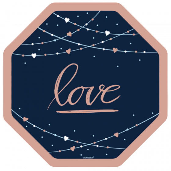 Large Navy Rose Gold Love Octagonal Plates - party plates and tableware from Party & Pout Australia