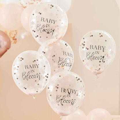 Rose Gold Floral & Confetti Baby in Bloom Baby Shower Balloons - party balloons and balloon decorations from Party & Pout ...