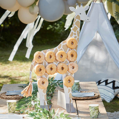 Giraffe shaped donut stand jungle party dessert wall Australia