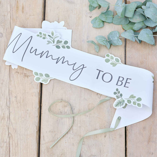 botanical mummy to be baby shower sash sage green ribbon party and pout australia