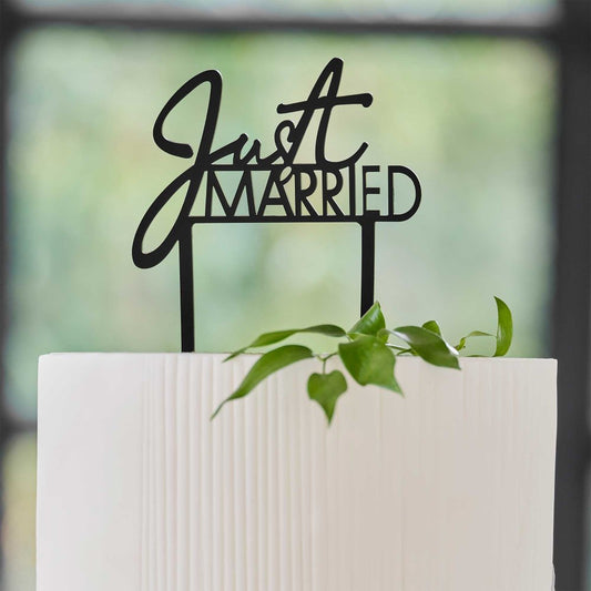 black acrylic just married wedding cake topper elegant modern cake décor australia