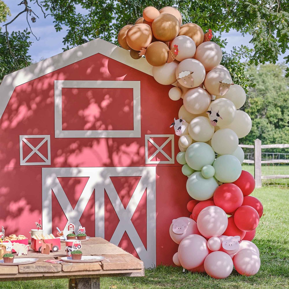 Farm party balloon arch with card animals kids birthday Australia
