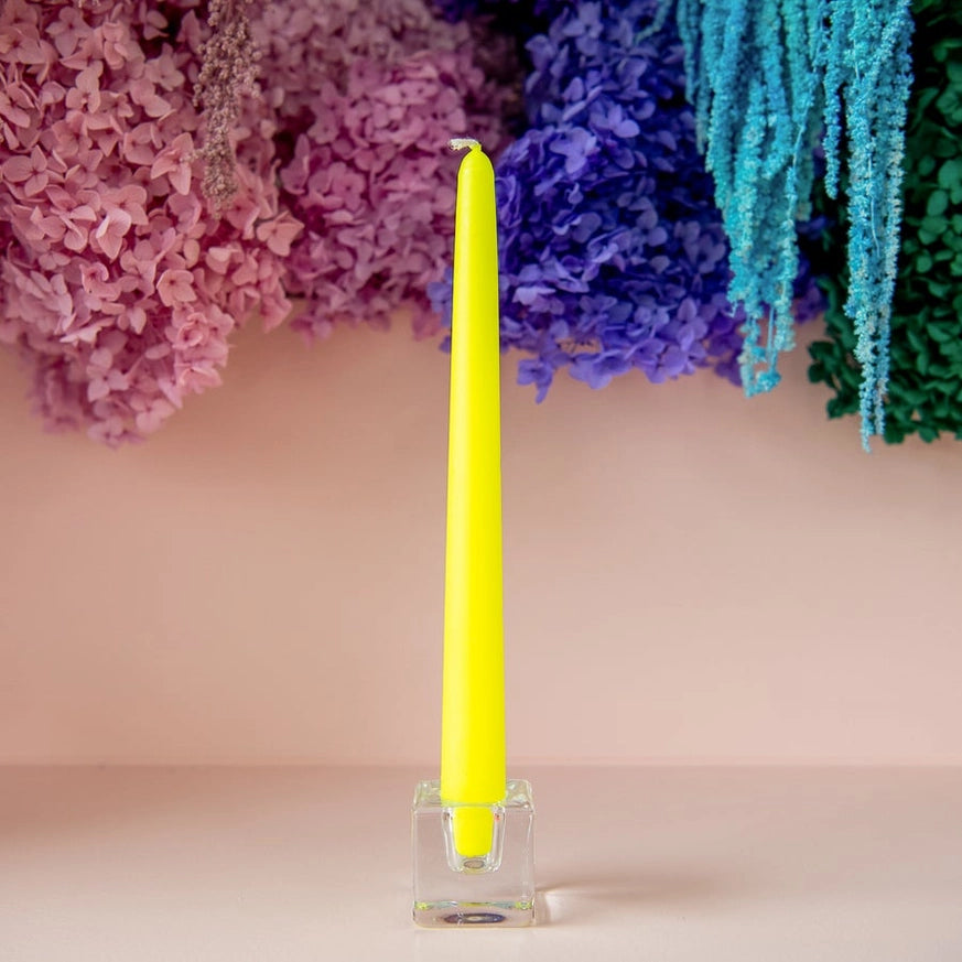 neon yellow tapered candle party decorations Australia
