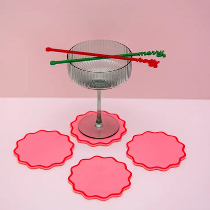 Red & Pink Wave Acrylic Drink Coaster Set - gifts, keepsakes and party presents from Party & Pout Australia