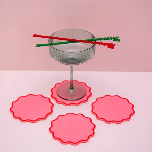 Red & Pink Wave Acrylic Drink Coaster Set - gifts, keepsakes and party presents from Party & Pout Australia