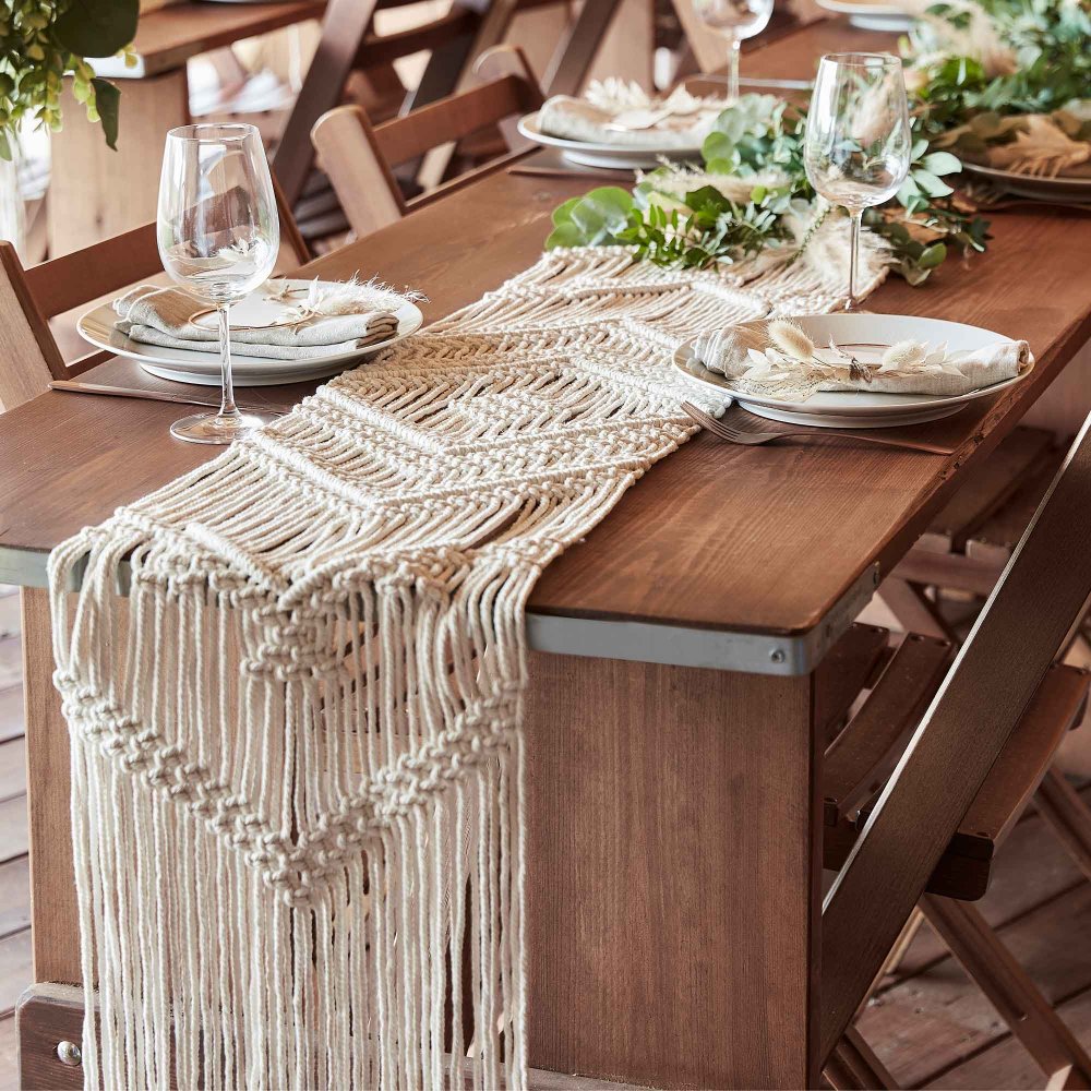 white macrame table runner boho wedding table decor party and pout australia