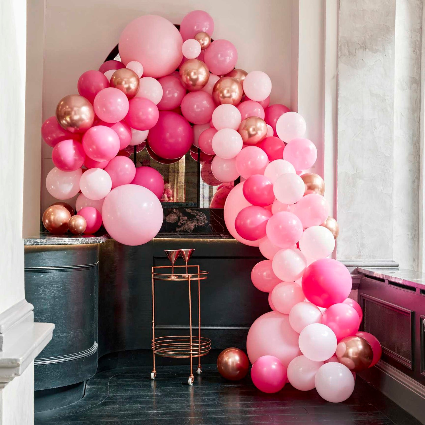 Pink and rose gold balloon arch kit party decorations Party and Pout Australia