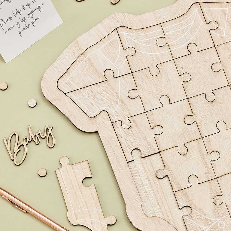 baby shower guest book alternative wooden baby grow puzzle rustic baby shower décor