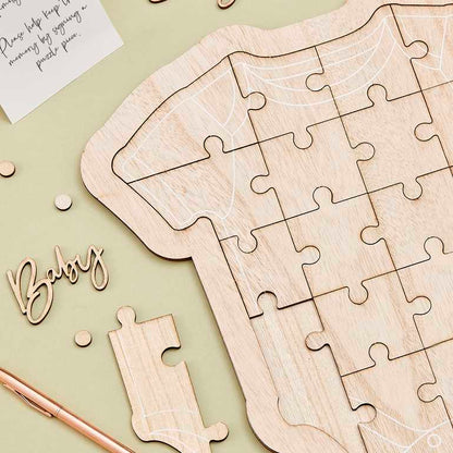 baby shower guest book alternative wooden baby grow puzzle rustic baby shower décor