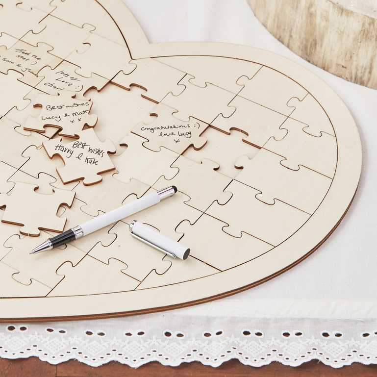 wooden jigsaw guest book signable puzzle wedding décor rustic chic guestbook alternative