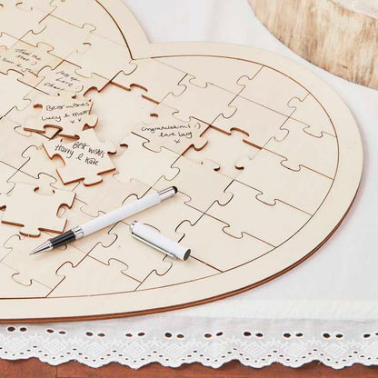wooden jigsaw guest book signable puzzle wedding décor rustic chic guestbook alternative