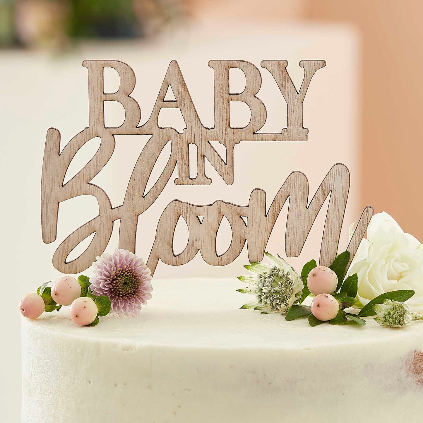 Wooden Baby In Bloom Baby Shower Cake Topper - cake toppers and dessert table decorations from Party & Pout Australia