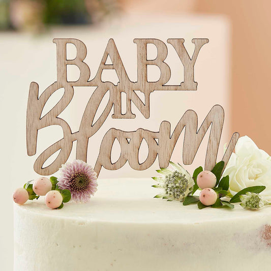 Wooden Baby In Bloom Baby Shower Cake Topper - cake toppers and dessert table decorations from Party & Pout Australia