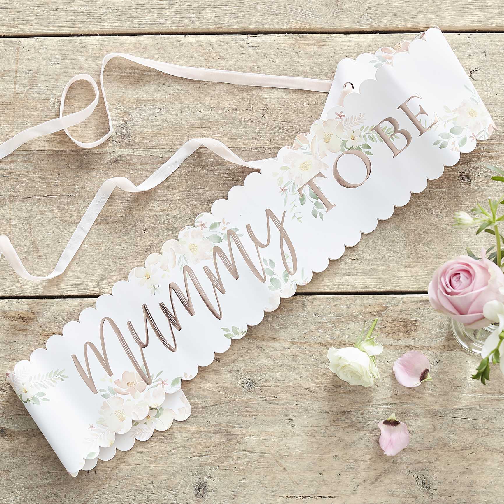 Floral Mummy To Be Baby Shower Sash - party supplies and decorations from Party & Pout Australia