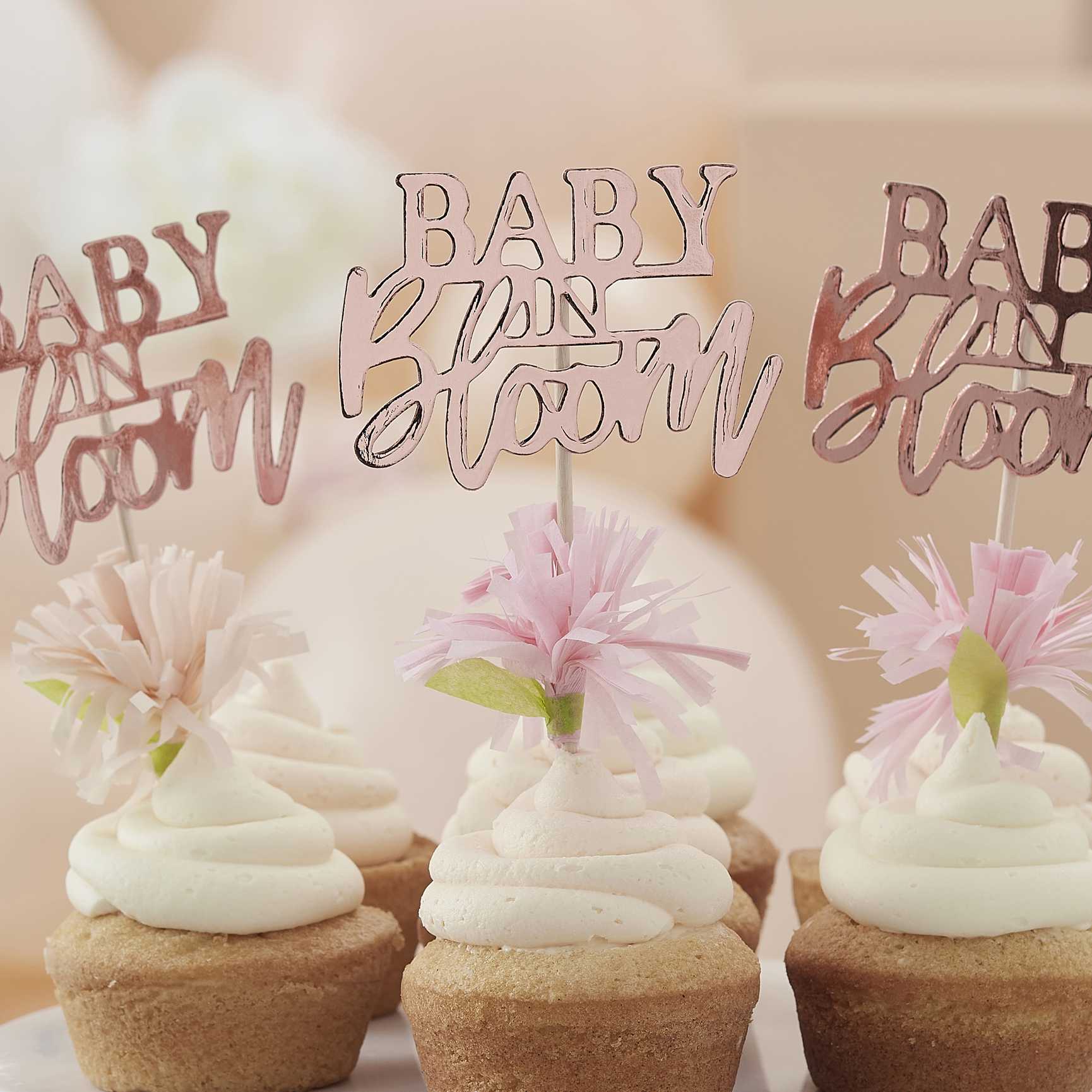Rose Gold Baby in Bloom Baby Shower Cupcake Toppers - party cups and drinkware from Party & Pout Australia