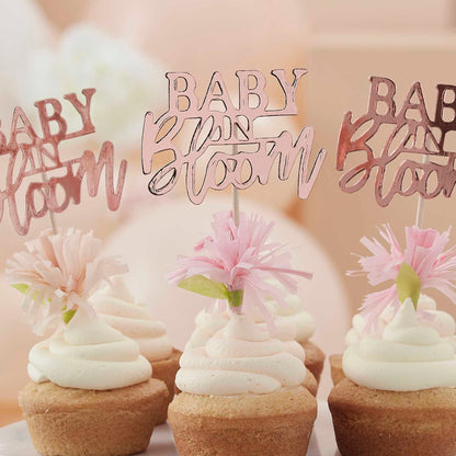 Rose Gold Baby in Bloom Baby Shower Cupcake Toppers - party cups and drinkware from Party & Pout Australia
