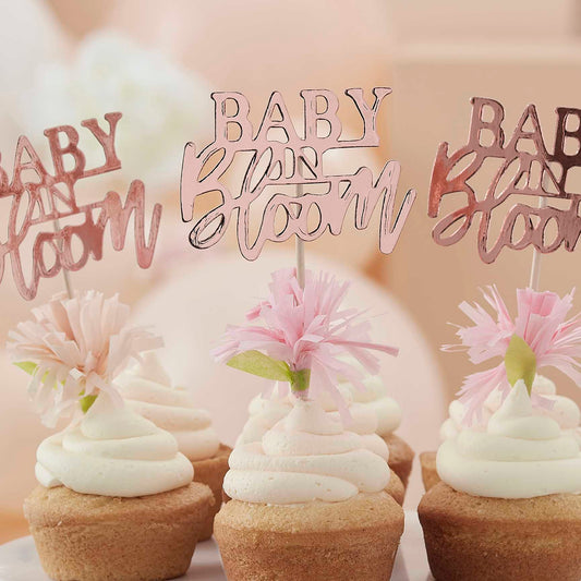 Rose Gold Baby in Bloom Baby Shower Cupcake Toppers - party cups and drinkware from Party & Pout Australia