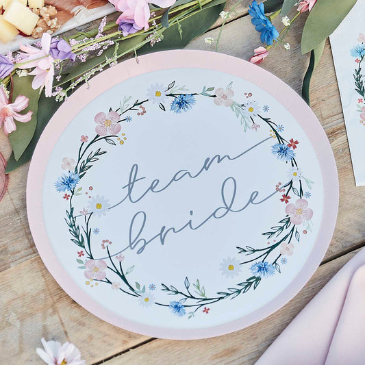 Floral Team Bride Bridal Shower Hens Party Paper Plates - party plates and tableware from Party & Pout Australia