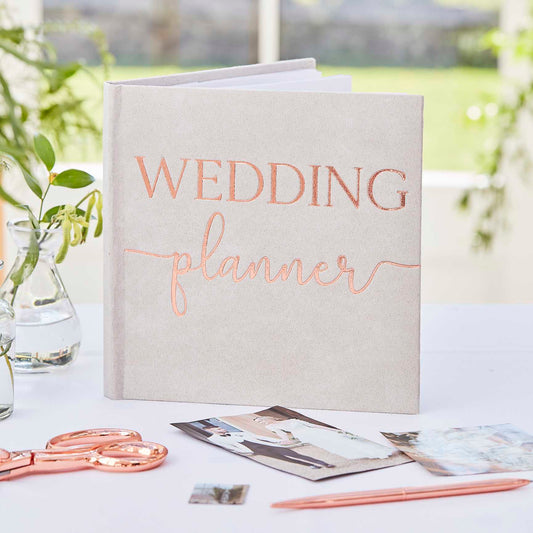 grey suede luxury wedding planner book elegant wedding organiser party and pout australia