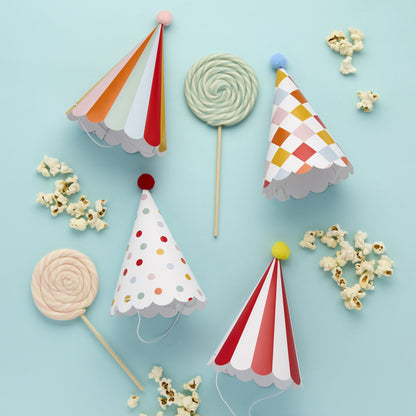 party hats pom pom top – fairground theme kids party accessories Australia