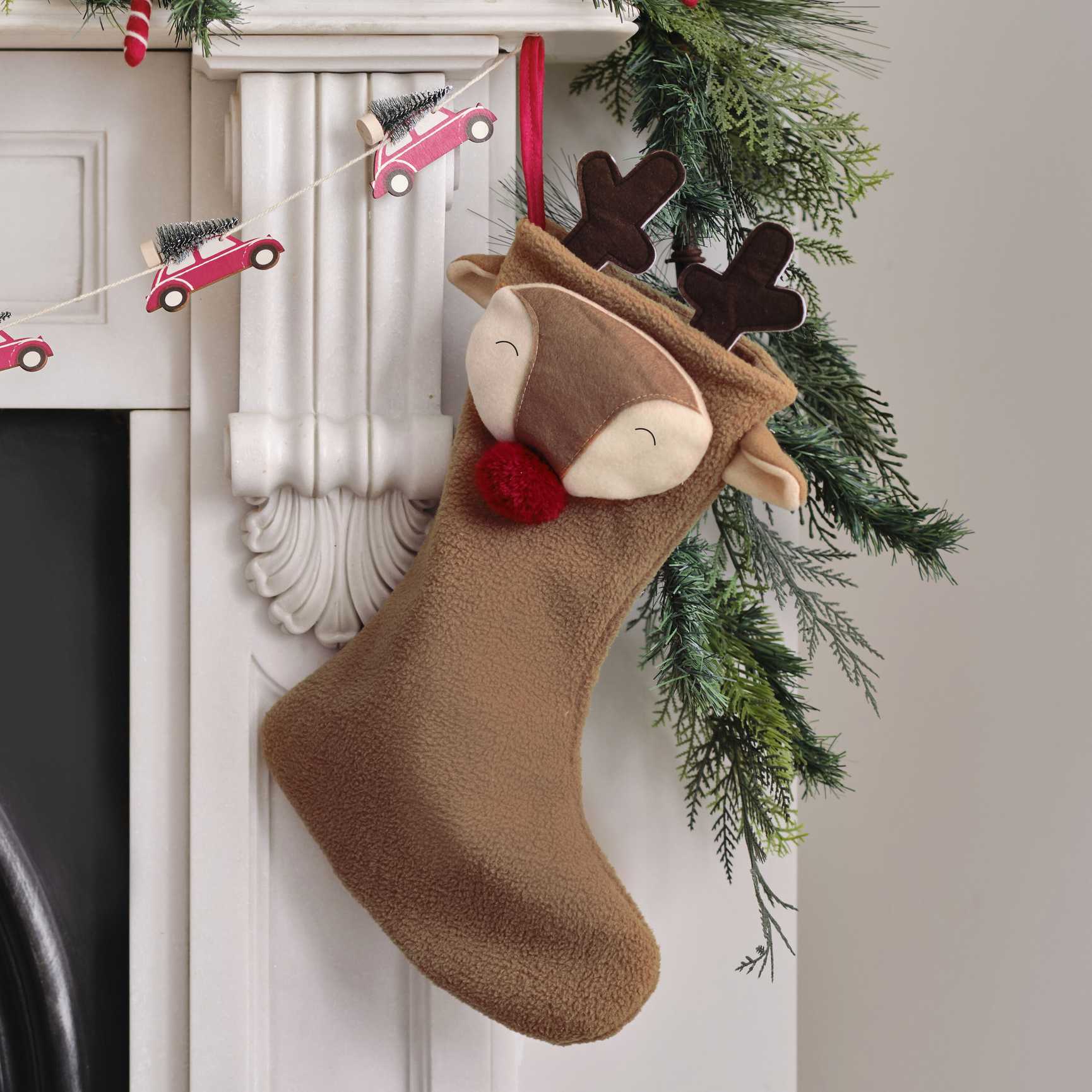 Christmas Reindeer Fluffy Stocking - Christmas party decorations and tableware from Party & Pout Australia