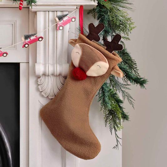 Christmas Reindeer Fluffy Stocking - Christmas party decorations and tableware from Party & Pout Australia