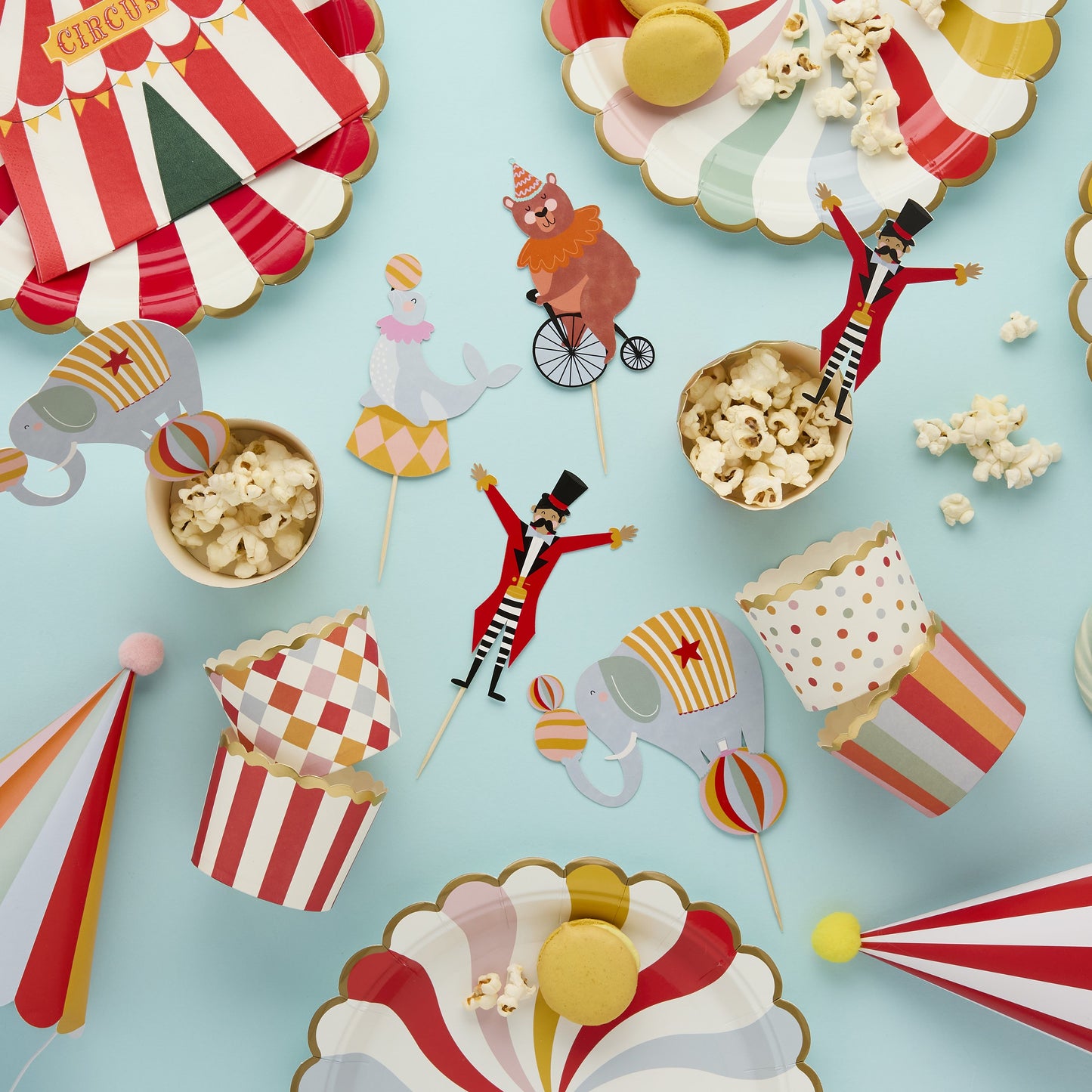 circus themed cupcake decorating kit – wrappers and toppers for children’s birthday parties AU