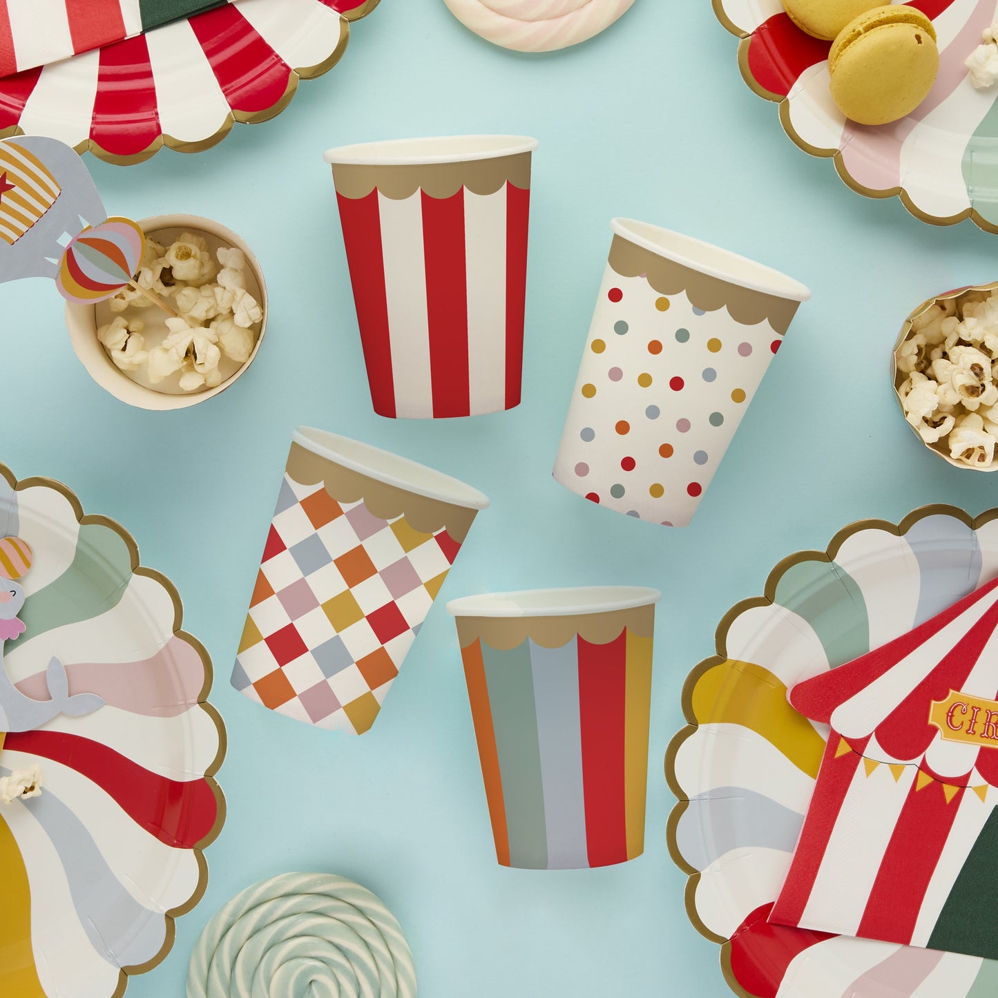 Colourful circus party paper cups – kids birthday supplies Australia