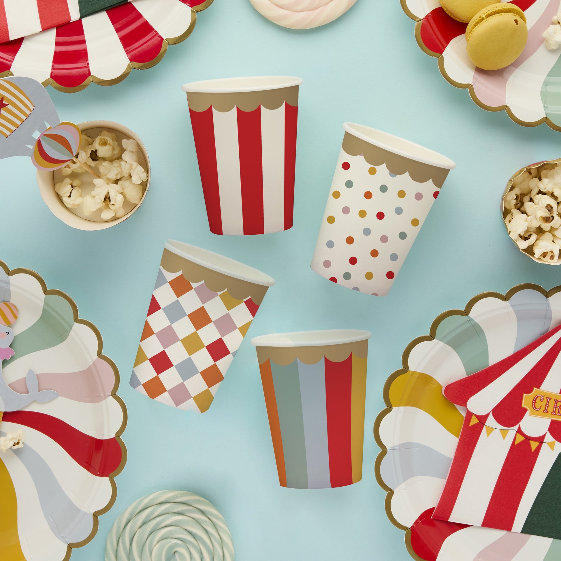 Colourful circus party paper cups – kids birthday supplies Australia