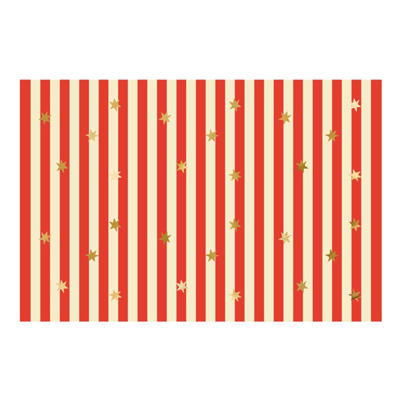 red striped circus table cover with gold stars – carnival party table décor Australia
