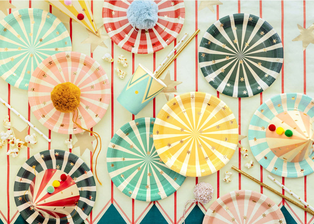 circus striped paper plates – colourful carnival party tableware australia