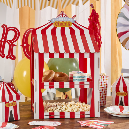 red and white circus tent food stand – carnival party snack display Australia
