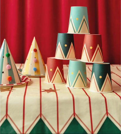 carnival striped paper tablecloth with gold star accents – kids birthday décor