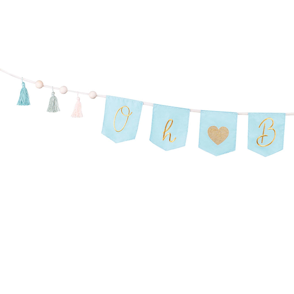 blue fabric oh baby banner with tassels – baby boy shower decorations australia