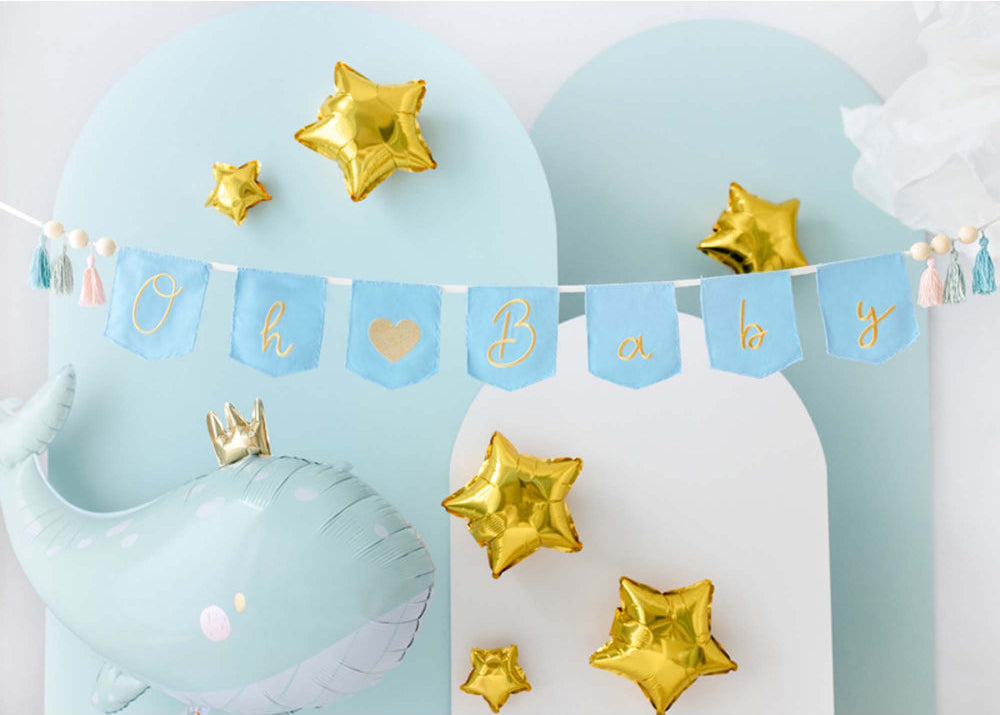 oh baby blue letter banner – gender reveal party supplies