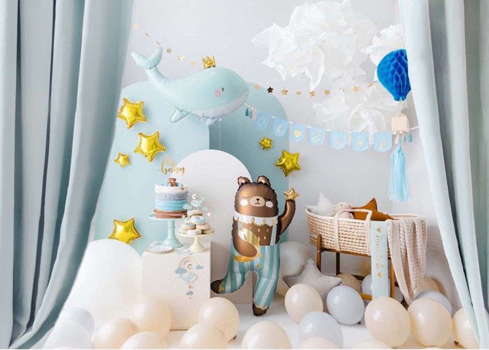 blue fabric oh baby banner with tassels – baby boy shower decorations australia