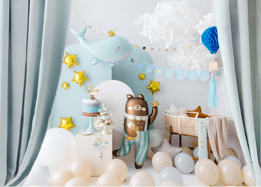 blue fabric oh baby banner with tassels – baby boy shower decorations australia