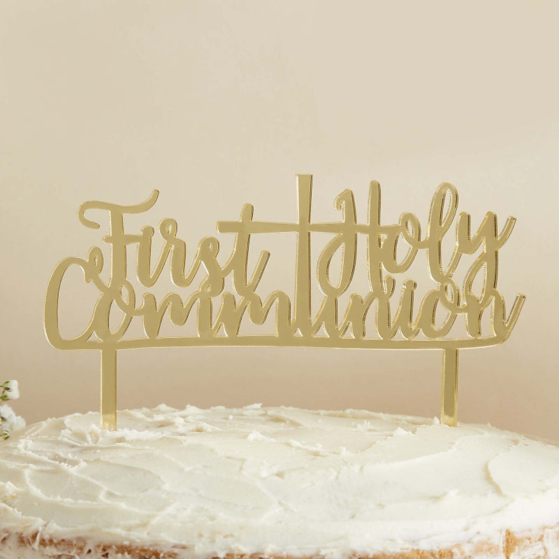 gold first holy communion cake topper – religious celebration décor australia