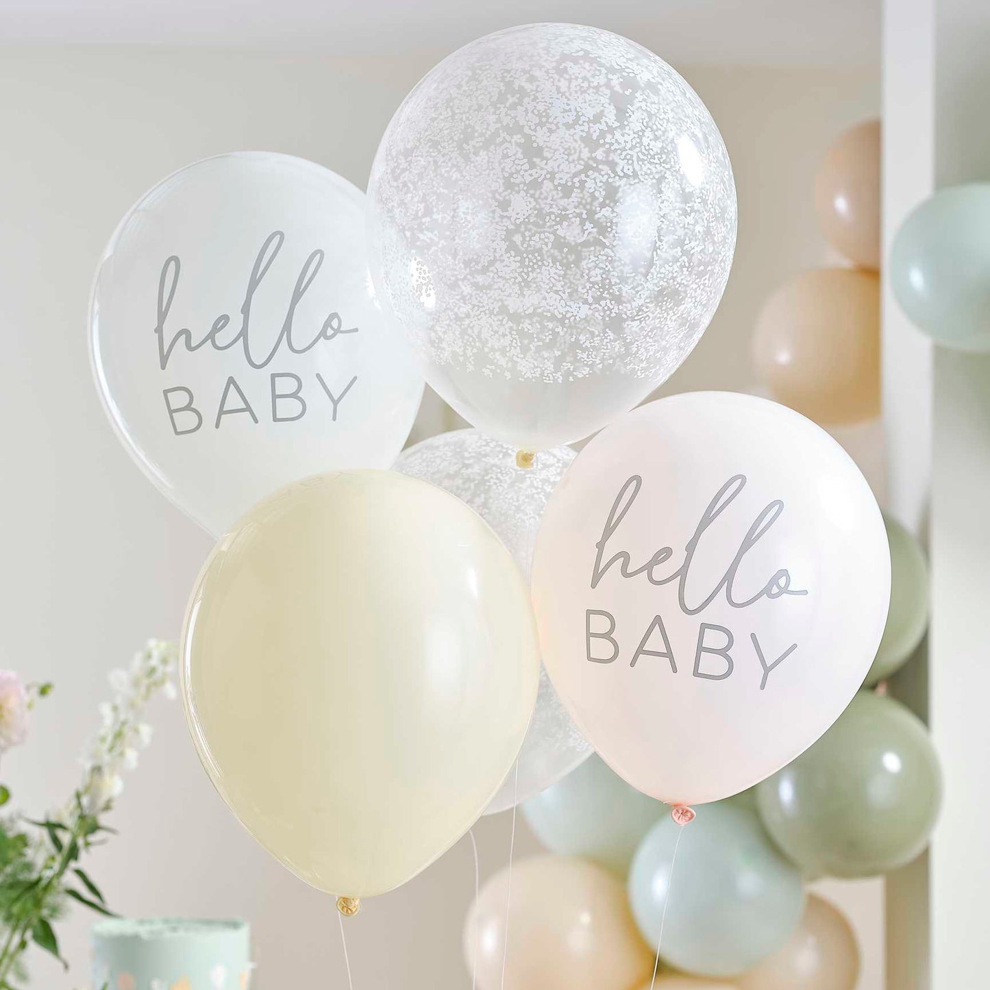 Floral Hello Baby Shower Balloons - party balloons and balloon decorations from Party & Pout Australia