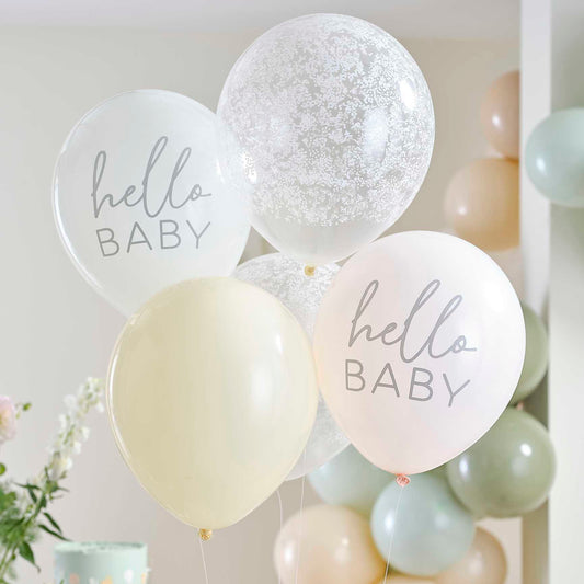 Floral Hello Baby Shower Balloons - party balloons and balloon decorations from Party & Pout Australia