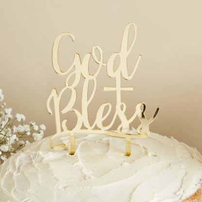 gold acrylic god bless cake topper religious celebration christening communion australia