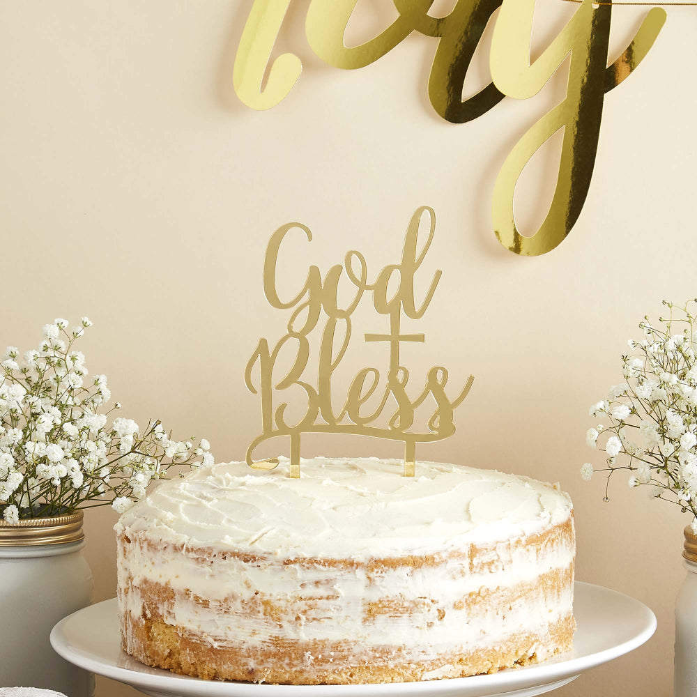 reflective gold acrylic cake decoration topper for baptism or communion parties