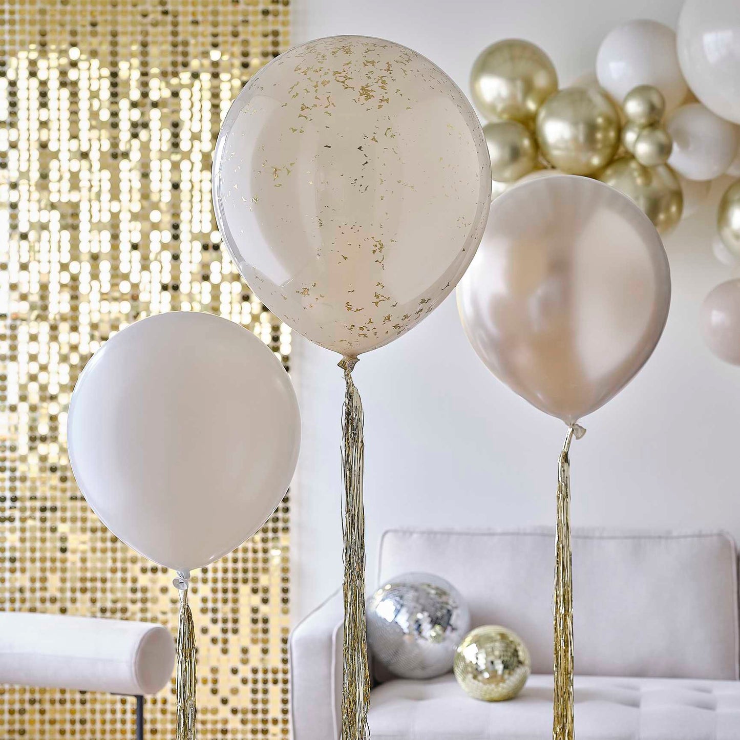 Gold & Neutral Jumbo Balloons With Tassel Tails - party balloons and balloon decorations from Party & Pout Australia