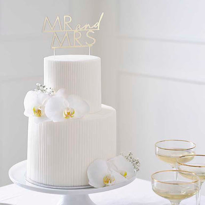 elegant gold cake topper Mr and Mrs for wedding cake
