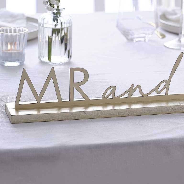 elegant metal “Mr & Mrs” wedding table sign Australia