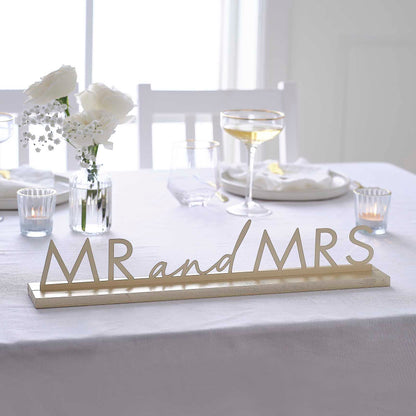 gold metal Mr & Mrs sign wedding décor