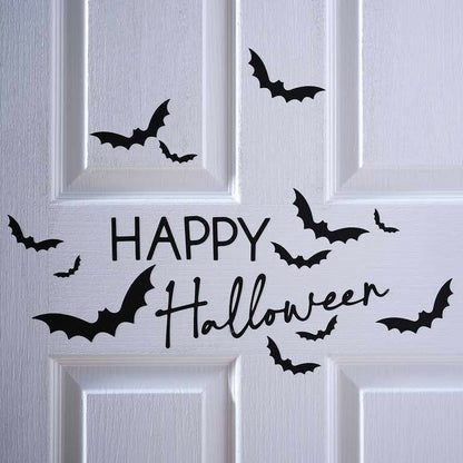happy halloween black door sticker with bats – halloween décor australia