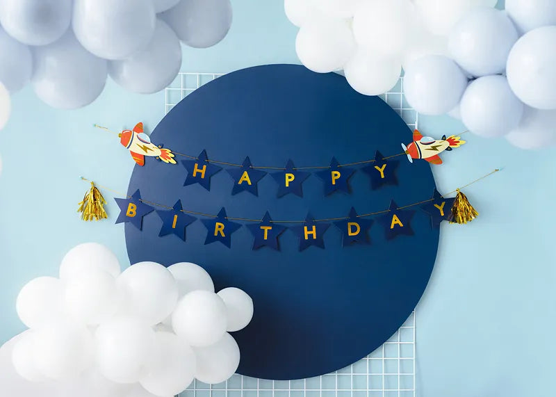 blue airplane happy birthday banner – boys party decorations australia