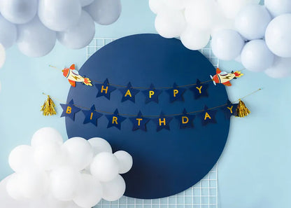 blue airplane happy birthday banner – boys party decorations australia